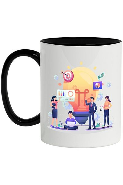 INOVATIX Personalized white mug, Business, Light Bulb, Idea, Laptop, with Black Handle, INOVATIX®. 330ml