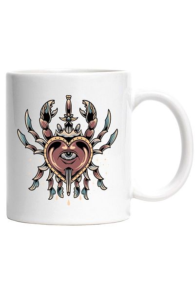 INOVATIX Personalized white mug, Crab, Heart, Dagger, Eye, Abstract, Drops, Stars, INOVATIX®. 330ml