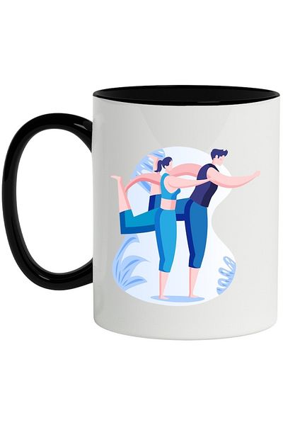 INOVATIX Personalized white mug, Yoga, Sport, Pair, Nature, with Black Handle, INOVATIX®. 330ml