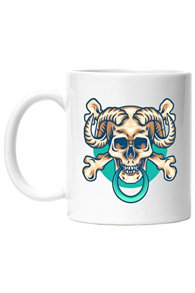 INOVATIX Cana alba personalizata, Craniu, Oase, Coarne, Demon, Inel, Cerc, Horror, INOVATIX®. 330ml