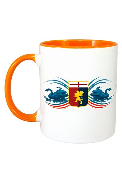 INOVATIX Personalized White Mug, Genoa Cfc Italy, Orange Handle and Interior, ®. 330ml