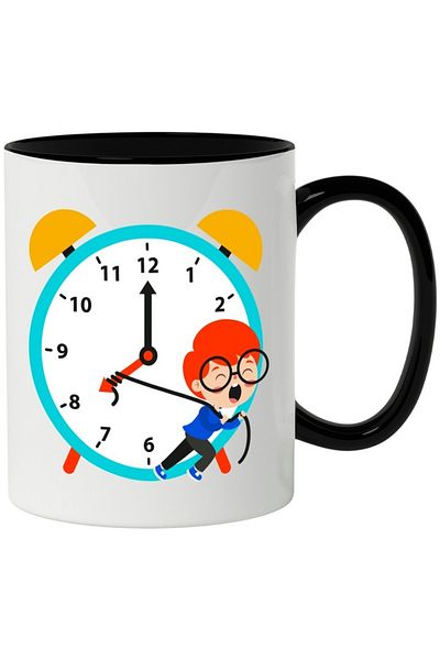 INOVATIX Personalized white mug, Clock, Time, String, Boy, Glasses, Time, with Black Handle, INOVATIX®. 330ml