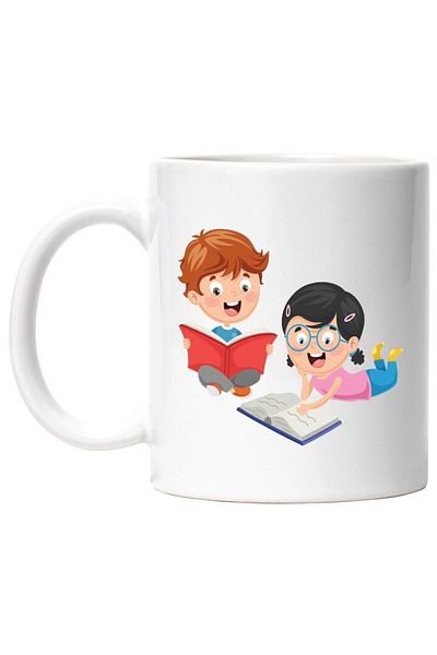 INOVATIX Personalized white mug, Children, Books, Reading, Reading, Socks, Clips, INOVATIX®. 330ml