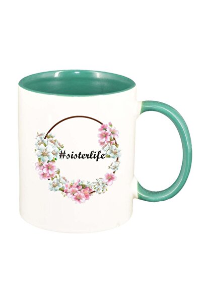 INOVATIX Cana alba personalizata, Flori, #sisterlife, interior verde, D1042, INOVATIX®. 330ml