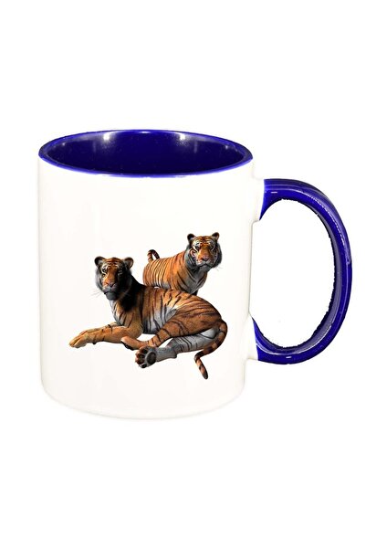 INOVATIX Персонализирана бяла чаша, Тигри, тъмносин интериор, D974, INOVATIX®...