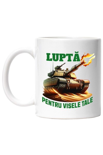 INOVATIX Cana alba personalizata, lupta pentru visele tale tanc in actiune flacari, INOVATIX®. 330ml