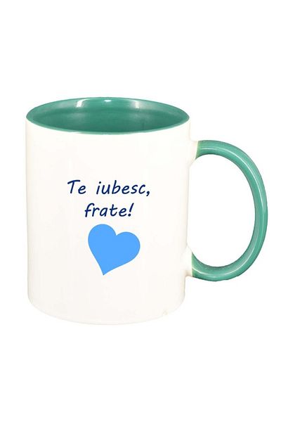 INOVATIX Personalized white mug, I love you..., green interior, D1028, INOVATIX®. 330ml