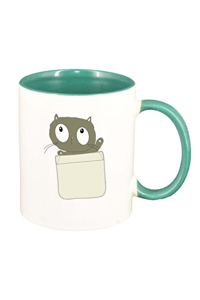 INOVATIX Cana alba personalizata, Drawn Cat, interior verde, D1003, INOVATIX®...