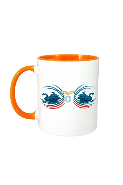 INOVATIX Εξατομικευμένη Λευκή Κούπα, SS Lazio Ιταλίας, Πορτοκαλί Λαβή και Εσω...