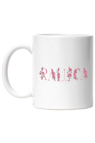 INOVATIX Personalized white mug, Name Raluca, Floral, Colorful, Creative, Beautiful, Unique, INOVATIX®. 330ml