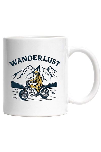 INOVATIX Personalized white mug, Message in English Wanderlust, Motorcycle, Mountain, Forest, INOVATIX®. 330ml