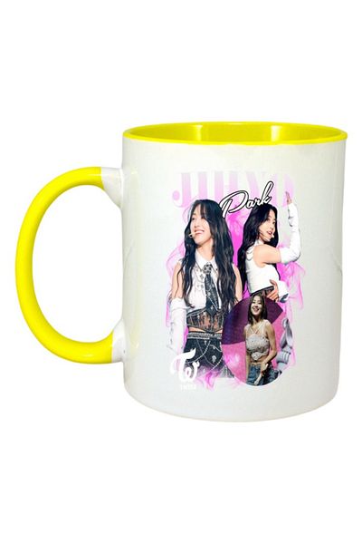 INOVATIX Personalized White Mug, Jihyo Band, Yellow Handle and Interior, ®. 330ml