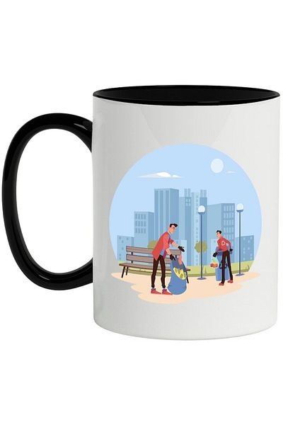 INOVATIX Personalized white mug, Cleaning, City, Recycling, Leaves, with Black Handle, INOVATIX®. 330ml