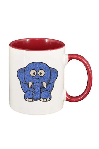 INOVATIX Personalized white mug, Drawn Elephant, red interior, D988, INOVATIX®. 330ml