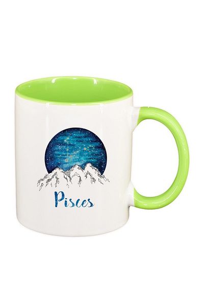 INOVATIX Personalized white mug, Zodiac, Pisces, light green interior, D1387, INOVATIX®. 330ml