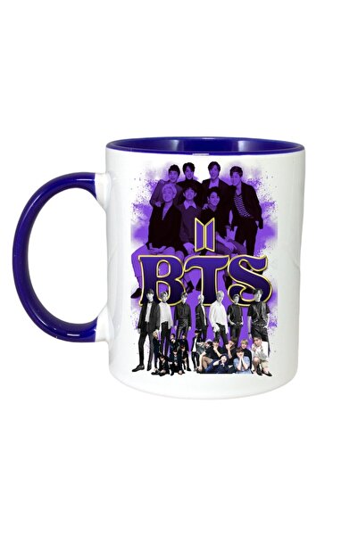 INOVATIX Cana Alba Personalizata, Formatia/trupa Bts 9, Maner Si Interior Albastru, ®. 330ml