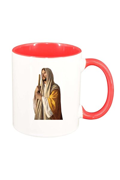 INOVATIX Персонализирана бяла чаша, Христос, червена вътрешност, D1097, INOVA...