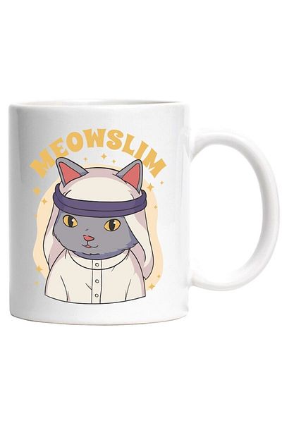 INOVATIX Personalized white mug, Meowslim Message, Cat, Religion, Islam, Stars, INOVATIX®. 330ml