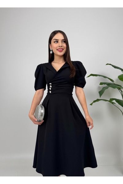 Butik Ceket Yaka Atlas Elbise