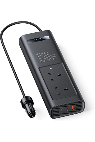 Baseus 150W Car Power Inverter 12V DC to 200-240V AC, Dual AC Outlets, 2 USB-...