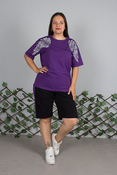 Truva XXL Plus Size Angel Wing Stone Embroidered Purple Shorts Suit