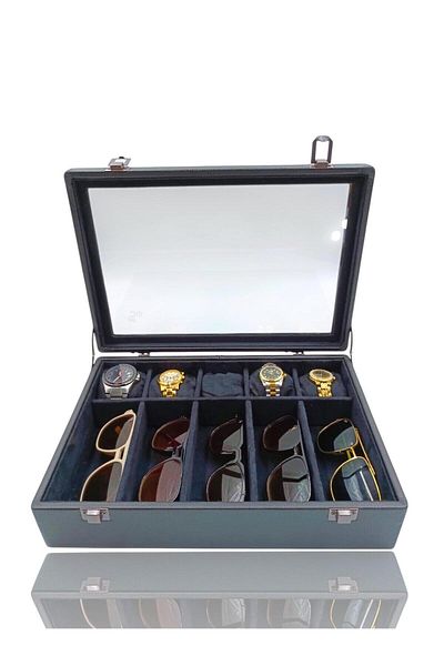 DİJİTAL ÇARŞI MAĞAZACILIK Diji 5 Glasses 5 Watch Box Watch and Glasses Bag Black Inside Black Black Padded