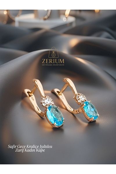 ZERİUM Sapphire Night Queen Glittering Exquisite Women's Earrings