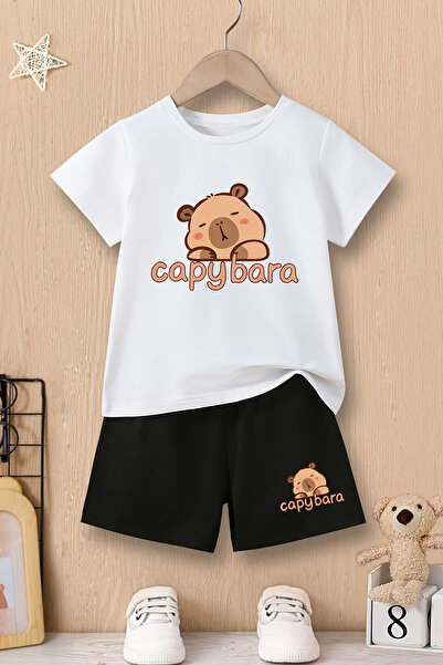 TARZ STİL Yeni Sezon Mutlu Capybara Baskılı Şortlu Takım 24255