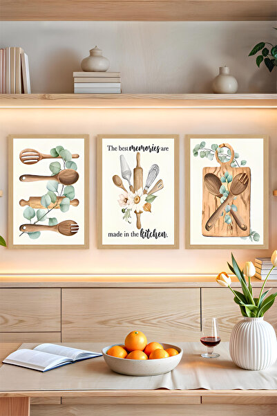 kutuTR 🖼️ The Best Memories Are Made in the Kitchen - 3’lü UV Baskılı Tablo Seti 🍴🌿 CRVS1050