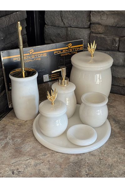 Polen Stone Lunaria Series – White Natural Stone 7 Piece Bathroom Set