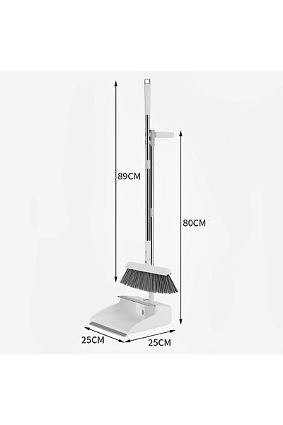 Herum Set mătură și făraș, pliabil, cu mâner, metal și plastic, curățenie casă, alb/gri