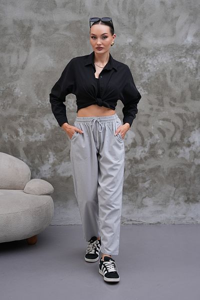 BigBrossBoutique Gray Linen Blend Casual Comfortable Fit Women's Trousers