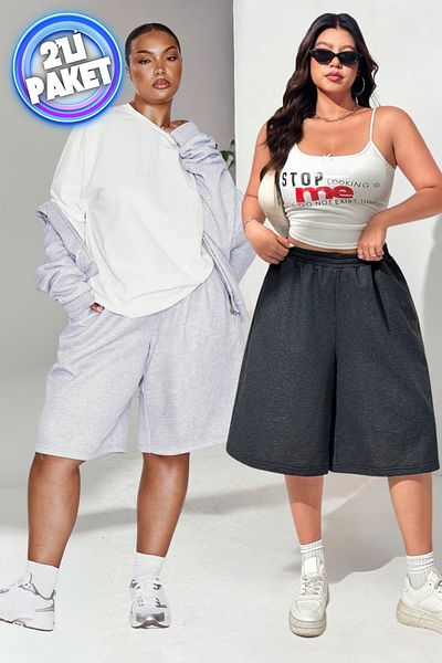 vladivosto Unisex Wide Fit Baggy Oversize Shorts Plus Size Knee Length Bermuda Shorts Black Gray Anthracite