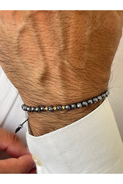 Rupen Kraft 14 Ayar Altın Dorika Detaylı TeraHertz Taşlı Unisex Altın Bileklik