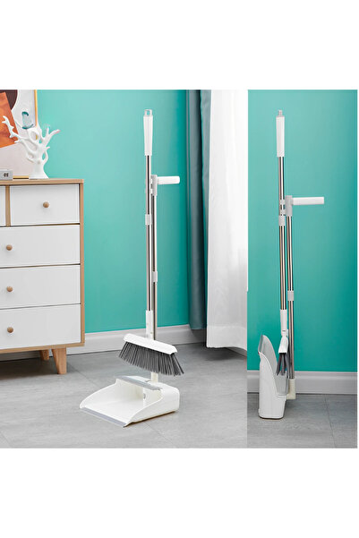 Herum Broom and dustpan set, foldable, with handle, metal and plastic, house cleaning, White/Grey