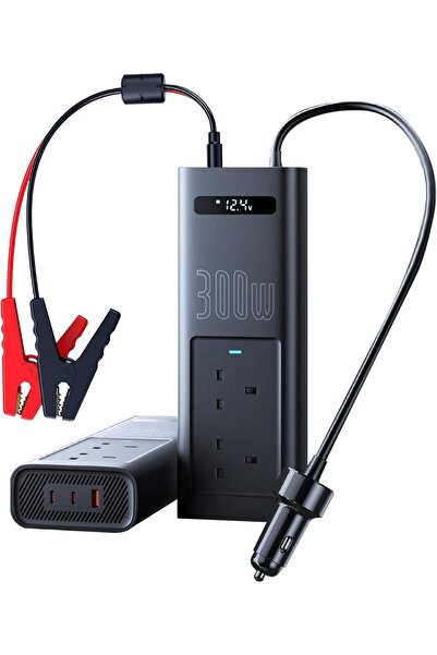 Baseus 300W Car Power Inverter, 12-24V DC to 200-240V AC, Dual Ports, 2 Type-...
