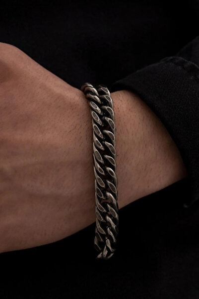 vogutima jewelery&silver by timuçin mavili Thick Steel Oxidized Gourmet Men's Bracelet • Bracelet for Lover in Light Box • Bracelet for Husband • Father