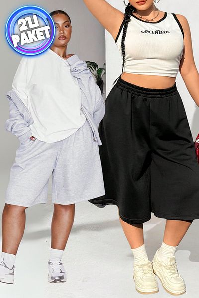 vladivosto Unisex Wide Fit Baggy Oversize Shorts Plus Size Knee Length Bermuda Shorts Black Gray Anthracite