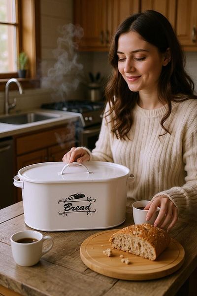 Milenay Retro Vintage Covered Metal Bread Box, 34.5X19X15Cm