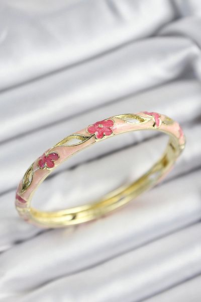 Clariss Mineli Brass Pink Flower Motif Gold Color Women's Handcuffs