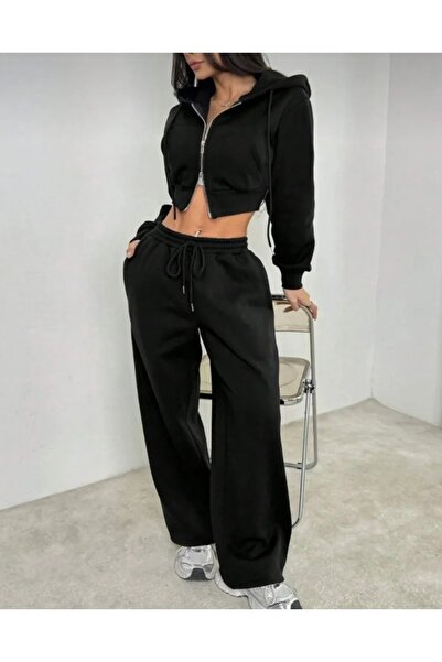 LOSSİA Γυναικείο μαύρο φαρδύ παντελόνι μεγάλου μεγέθους, χαλαρή εφαρμογή, ποι...