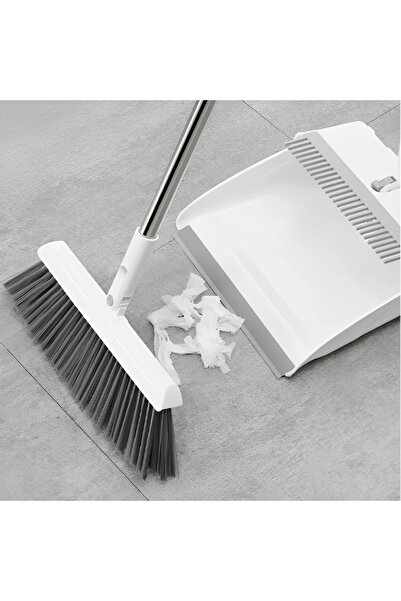 Herum Broom and dustpan set, foldable, with handle, metal and plastic, house cleaning, White/Grey