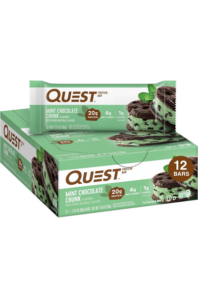 Quest بار بروتين، 60 غرام، قطع شوكولاتة بالنعناع، ​​عبوة من 12 قطعة
