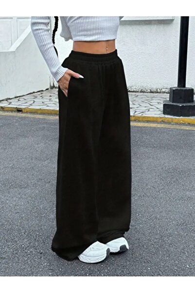 LOSSİA Pantaloni de sport negri pentru femei, de mărime mare, largi, de calit...