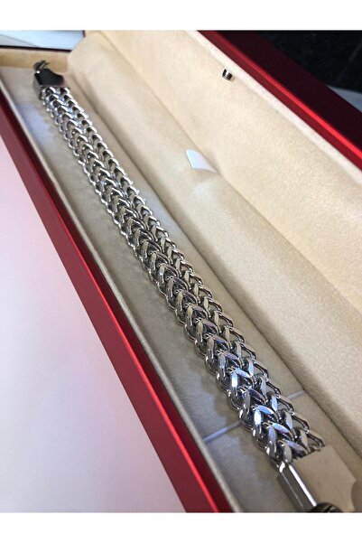 vogutima jewelery&silver by timuçin mavili Men's Steel Bracelet - Double Row Braided Model Thick • Bracelet for Lover in Light Box • Bracelet for Spouse • Father