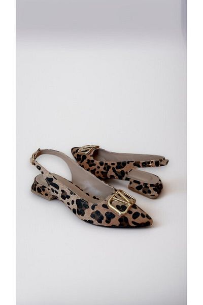 muhhu moda Let's Use It Daily, Buckle Detail, 2 cm High, Leopard Material, Ballerina, Full Mold,