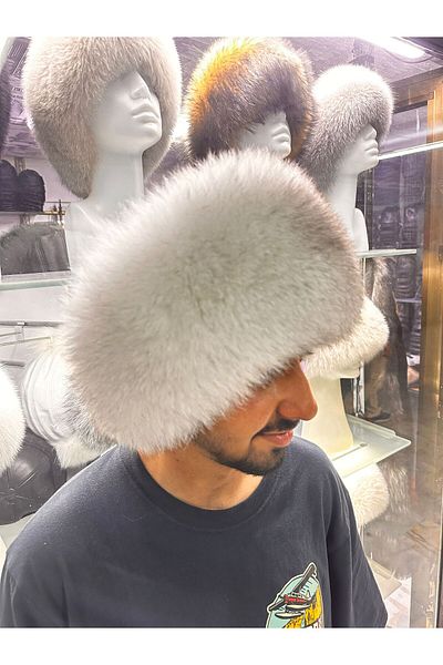 hoaryage Special Production Genuine Wolf Snout Bork Hat, Mink Fur Hat Hat