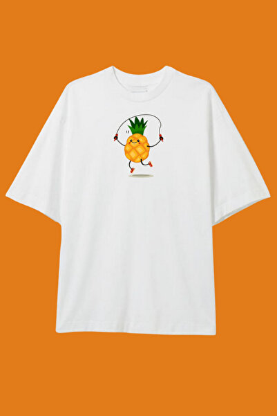 Dupe Design Tricou alb oversize cu imprimeu ananas
