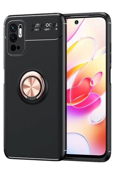 CepteToptan حافظة هاتف Xiaomi Redmi Note 10 5G من السيليكون مع حلقة - أسود-ذهبي - MKİ5291-5798