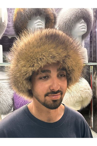 hoaryage Special Production Genuine Wolf Snout Bork Hat, Mink Fur Hat Hat